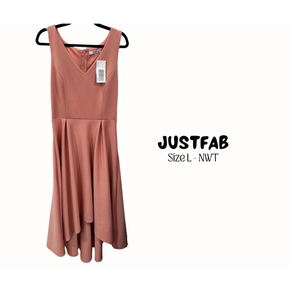 JustFab Women's Pink V-Neck Dress Size L NWT